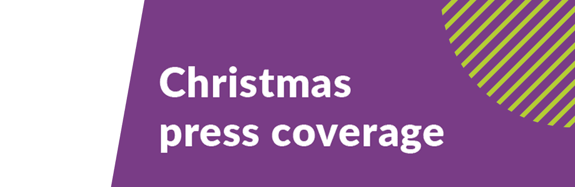 Banner with the text 'Christmas press coverage'.