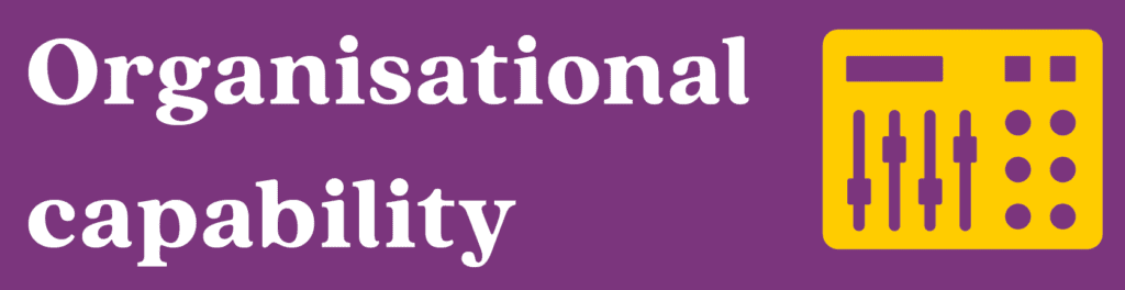 Banner with the text 'Organisation capability' and a music studio sound deck.