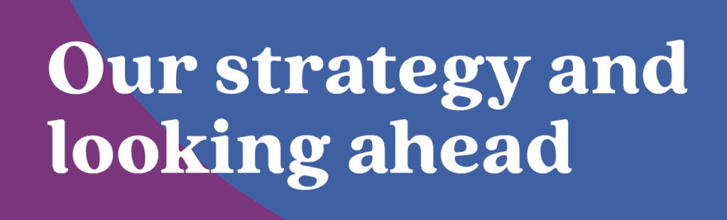Banner with the text 'Our strategy and looking ahead'.
