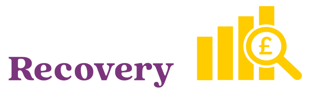 Banner with the text 'Recovery' and a magnifying glass with a pound sign in on a bar chart.