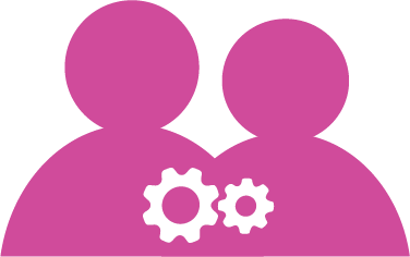 People and working cogs icons